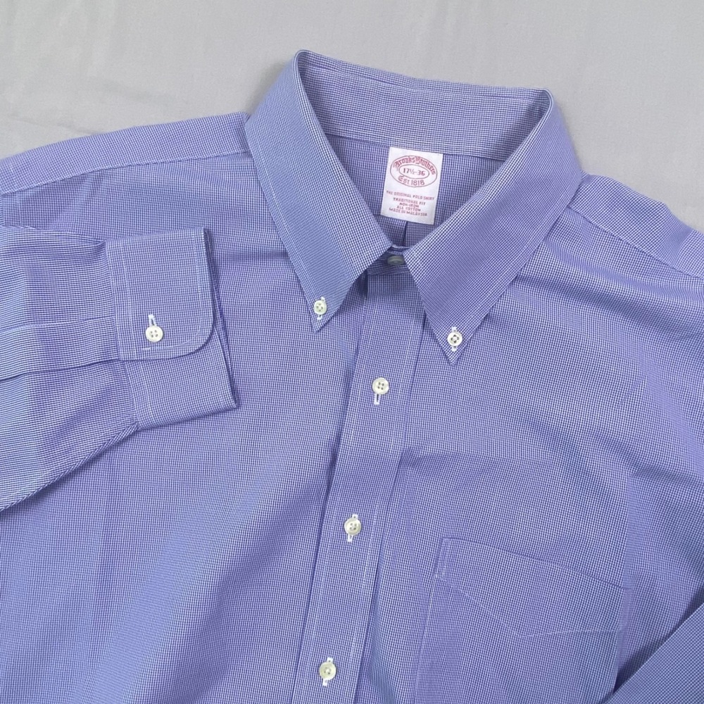 Brooks Brothers Traditional Fit Non-Iron Polo Shirt Mens 17.5-36 Blue Work Offce